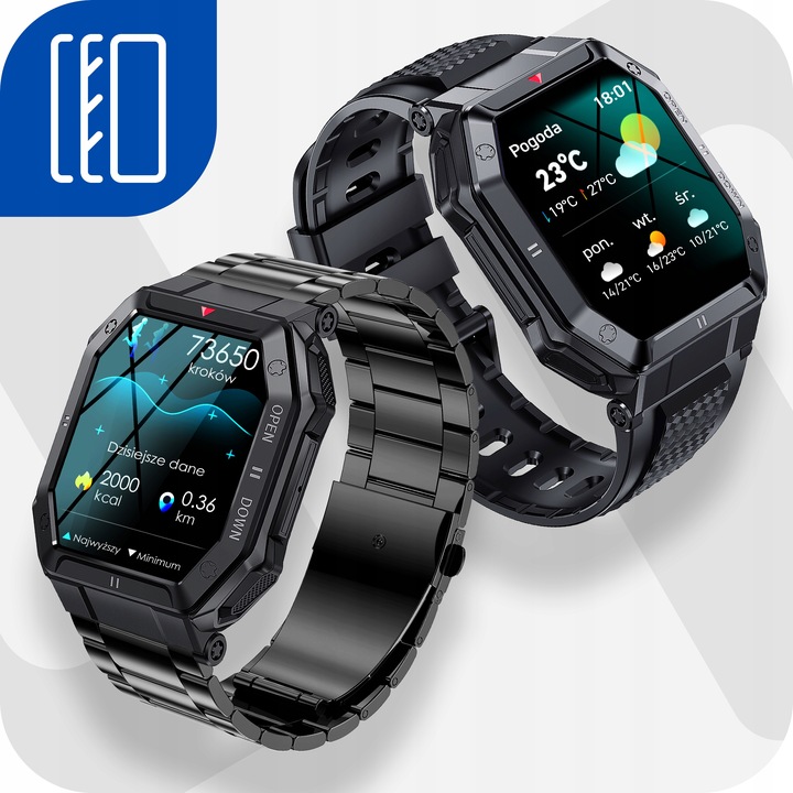 SMARTWATCH ZEGAREK MĘSKI MILITARNY ROZMOWY WIELOFUNKCYJNY POMIARY MENU PL