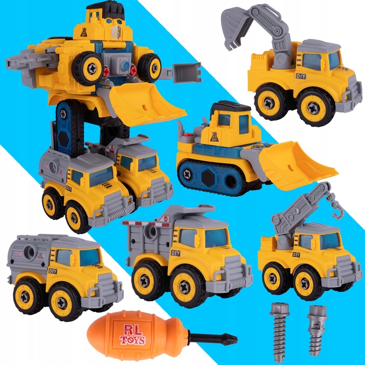 ROBOT TRANSFORMUJĄCY W AUTKA BUDOWLANE 5 SZTUK