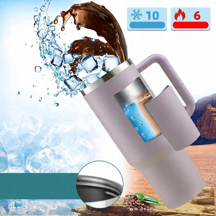 KUBEK TERMICZNY ZE SŁOMKĄ I USTNIKIEM TERMOS DO SAMOCHODU 1200ML fioletowy