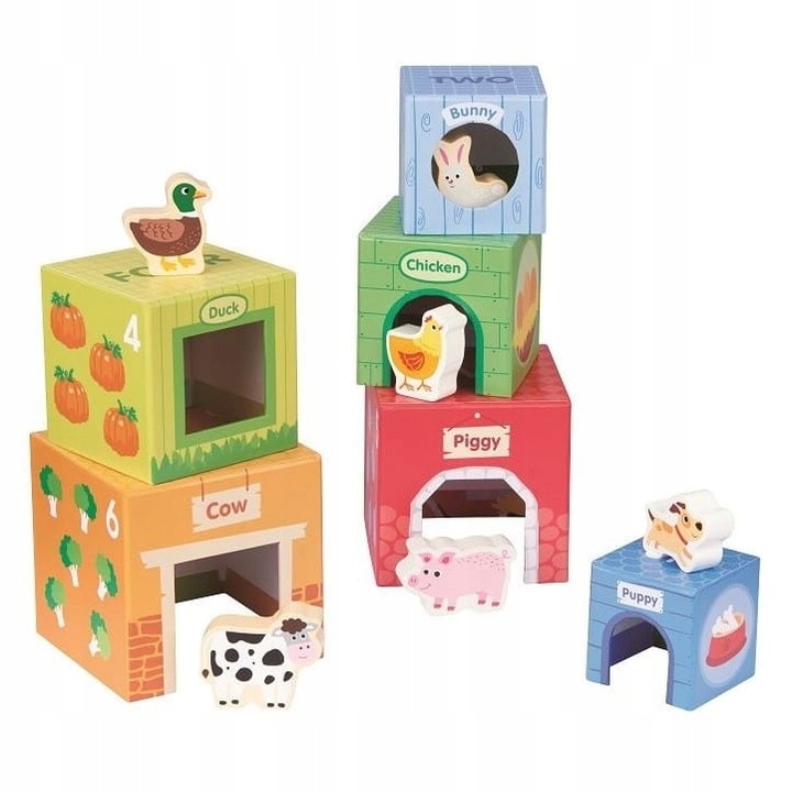 LELIN Wieża piramida klocki drewniane figurki Zwierzątka Farmy
