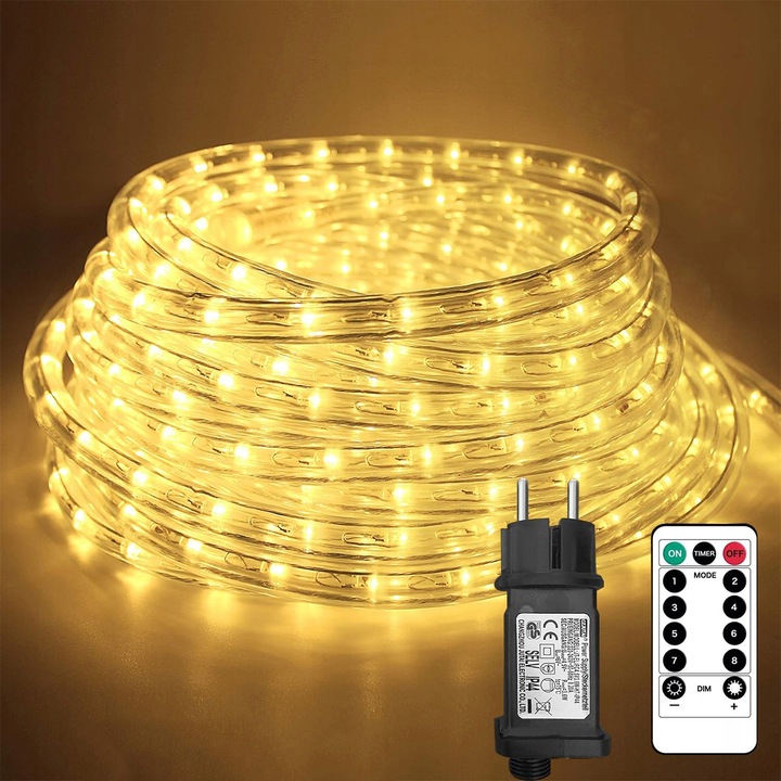 WĄŻ LED ŚWIETLNY 10 METRÓW 100 LED CIEPŁA BARWA TIMER