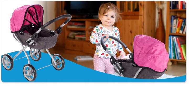 WÓZEK GŁĘBOKI DLA LALEK GONDOLA SKŁADANY I LEKKI PREZENT DLA DZIEWCZYNKI