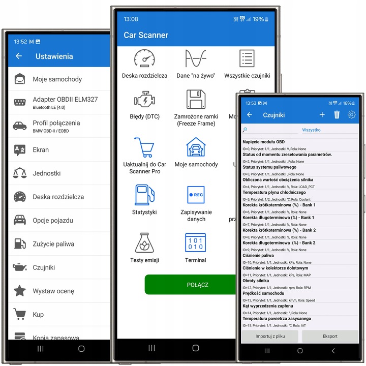 INTERFEJS DIAGNOSTYCZNY OBD2 BLUETOOTH ANDROID iOS WINDOWS - MENU PL BT 4.0