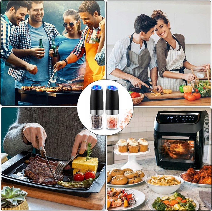 ELEKTRYCZNY MŁYNEK DO PIEPRZU ZESTAW 2 SZT MŁYNKÓW DO SOLI I PIEPRZU, Z LED