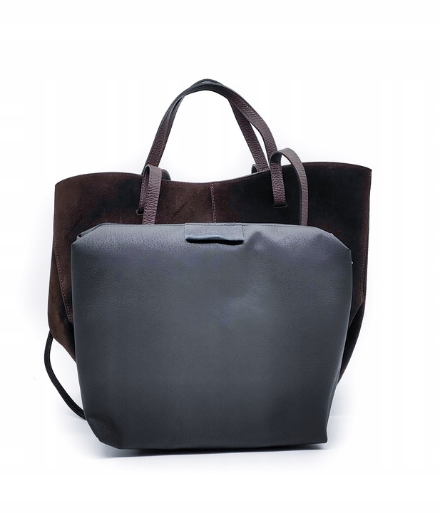 Torebka shopper zamszowa Vera Pelle - brązowa czekolada