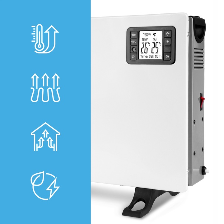 GRZEJNIK ELEKTRYCZNY KONWEKTOROWY TIMER TERMOSTAT PILOT MOCNY 2000W TURBO