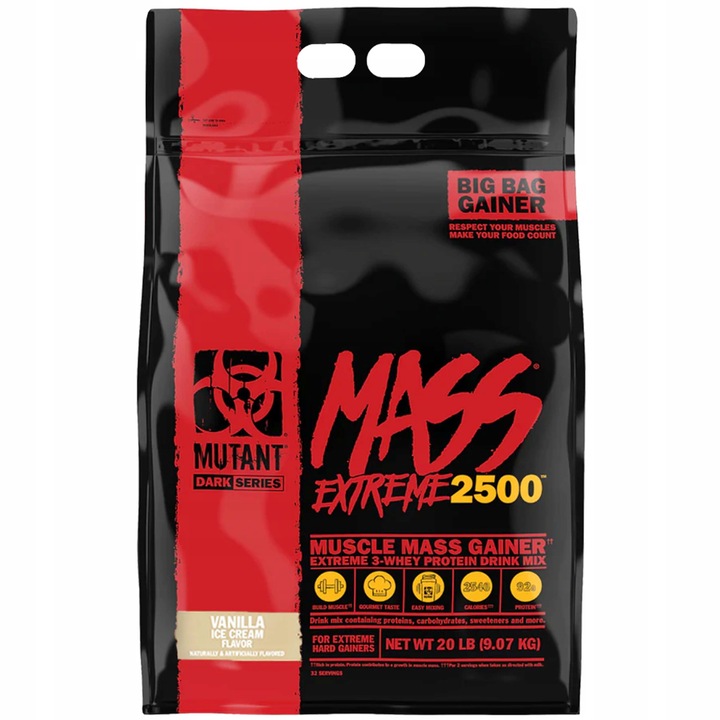 Gainer 9kg Bcaa L-glutamina Mutant Mass XXXtreme MASA SIŁA wanilia