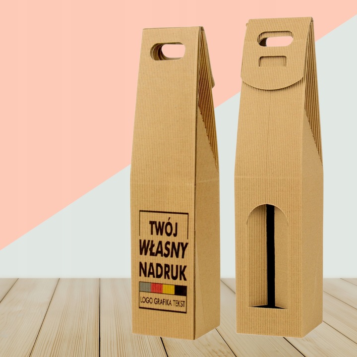 Torebka Pudełko na Wino z Okienkiem LOGO Nadruk Full Kolor 40x9x9 cm 30 szt