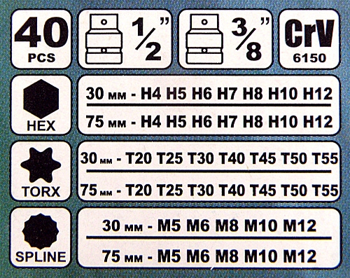ZESTAW BITÓW KLUCZY IMBUS SPLINE TORX 40 el BITY KOŃCÓWKI IMBUSOWE