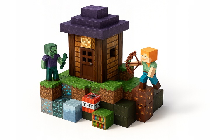 KLOCKI MAGNETYCZNE SZEŚCIANY BLOKI KLOCKI PIKSELE 220 KLOCKÓW + 2 LUDZIKI