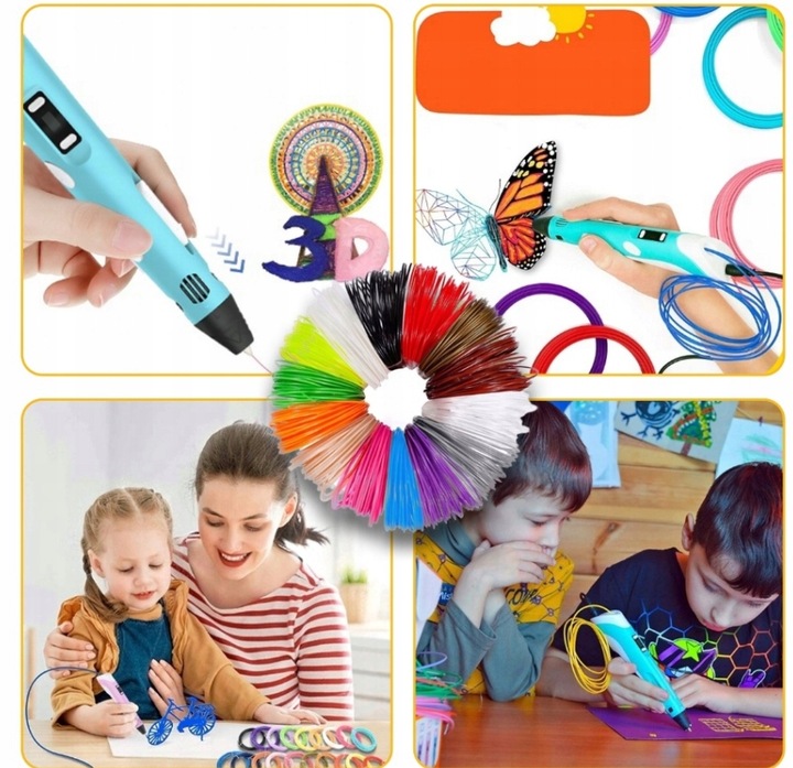 DŁUGOPIS 3D DLA DZIECI magiczny DRUKARKA 3D PEN RÓŻOWY + WKŁAD 9M