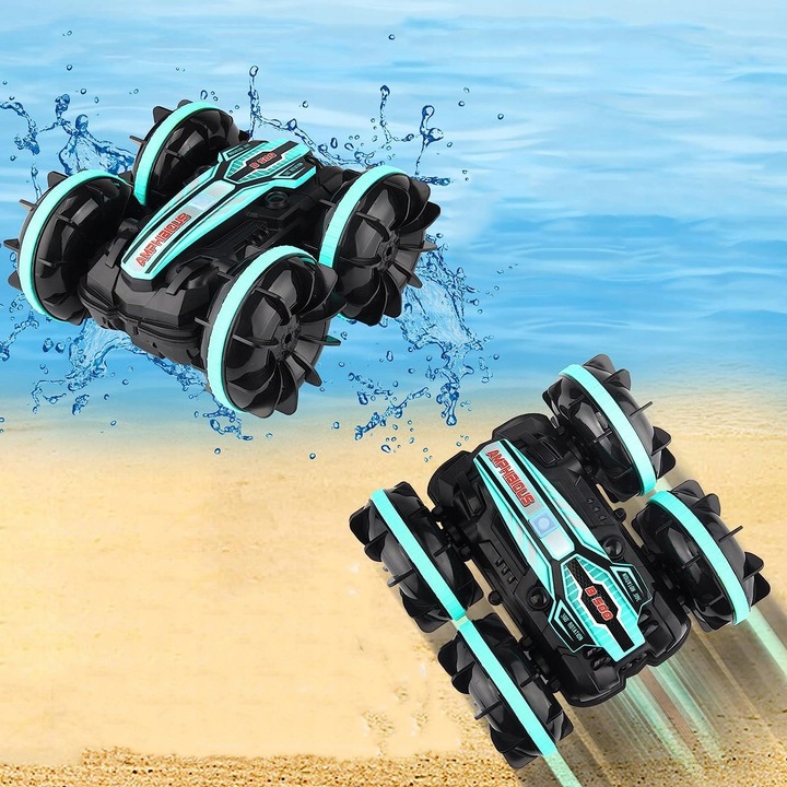 SAMOCHÓD ZDALNIE STEROWANY RC GESTAMI AMFIBIA 2 PILOTY 4x4 360° PŁYWAJĄCY