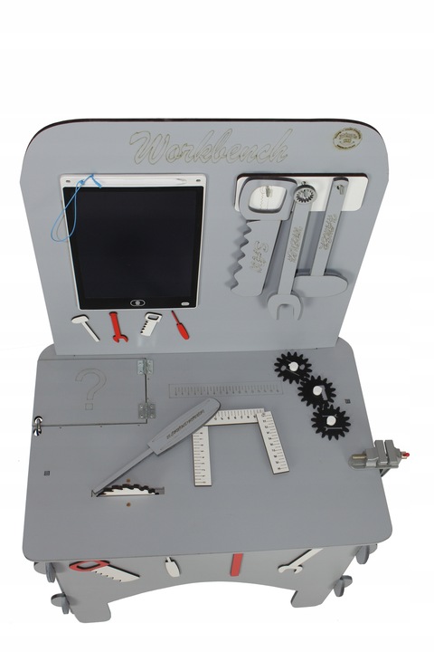 KOLOR Drewniany warsztat majsterkowicz tablet kłódka imadło schowek piła PL