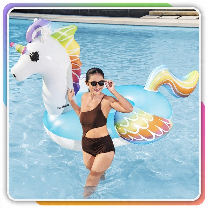 Materac Dmuchany Jednorożec GIGANT na Basen Plażę Uchwyty 224x159cm Bestway