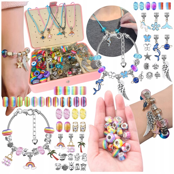 ZESTAW DO ROBIENIA BRANSOLETEK BIŻUTERI NASZYJNIK KORALIKI CHARMS ZAWIESZKI