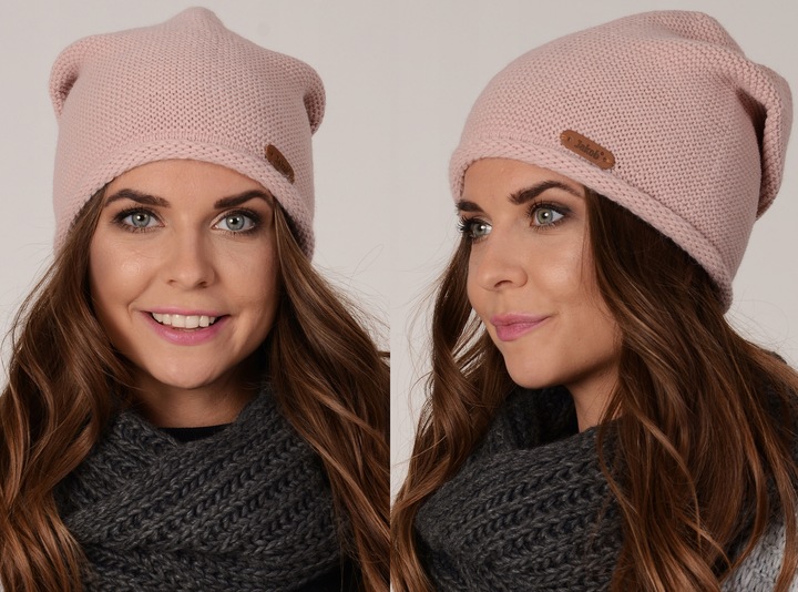 Modna Lekka Damska Czapka Krasnal J4 Pudrowy Róż dziana zimowa jesienna j4