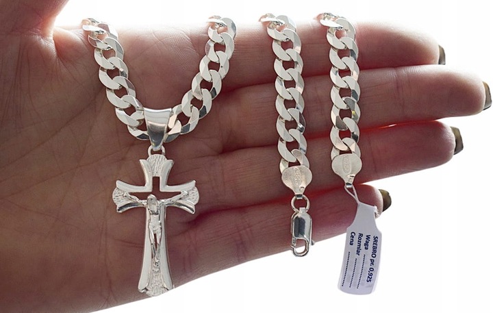 Łańcuszek Męski Srebrny Pancerka 8,00 mm z Krzyżykiem pr 925 Grawer Gratis