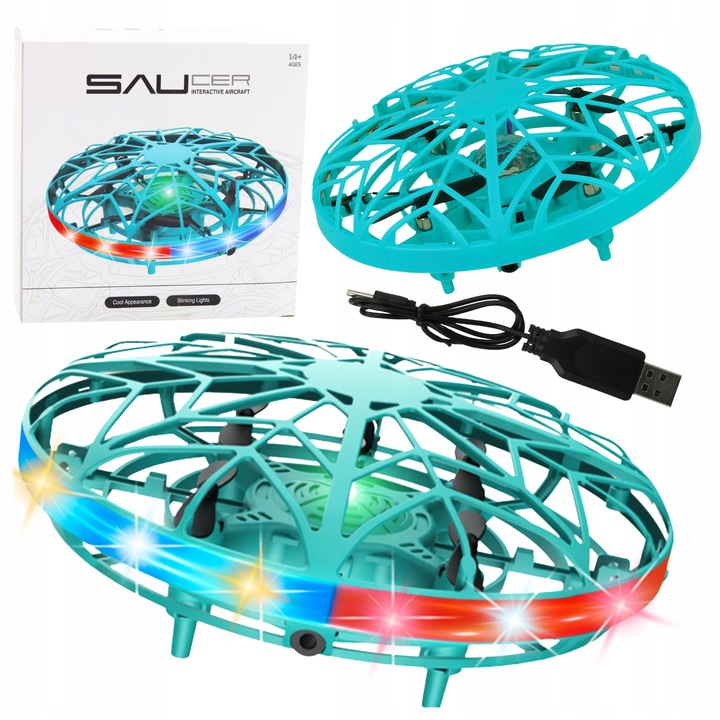 LATAJĄCY mini DRON UFO Dysk Kula Sterowany Ręką Dłonią ŚWIECĄCY LED IR