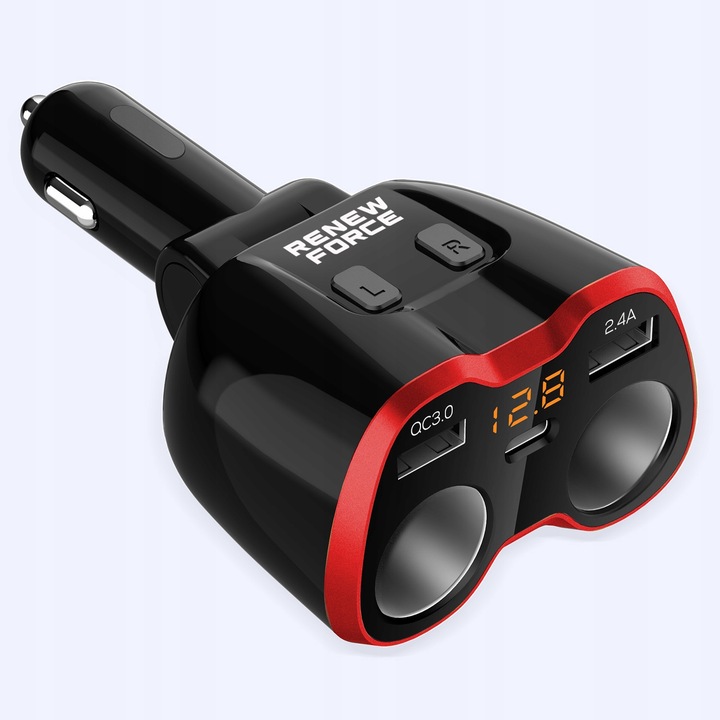 Rozdzielacz Gniazda Zapalniczki 12-24V Ładowarka 2xUSB QC Woltomierz 150W