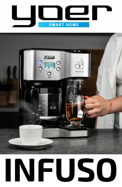 Ekspres przelewowy kawy 2w1 Yoer 1900W +Dystrybutor wody na herbatę +Timer