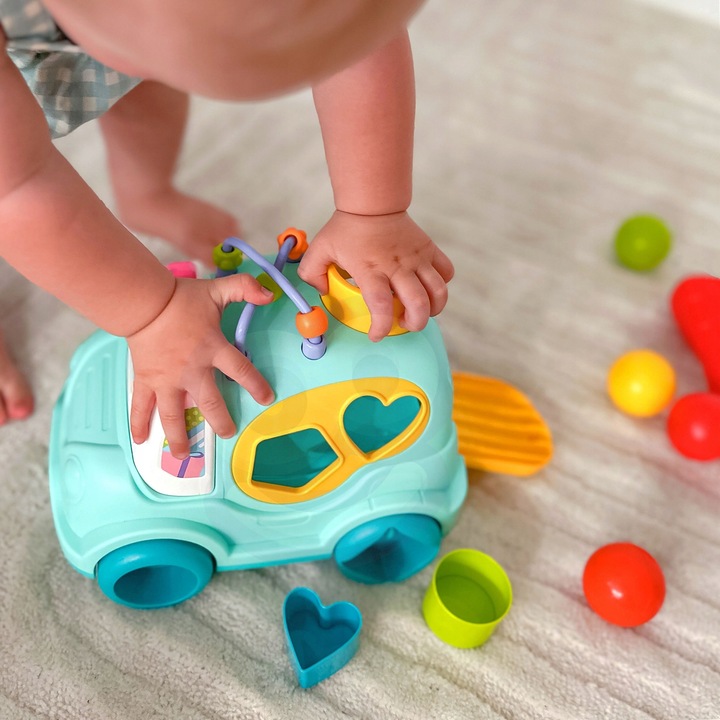AUTO SORTER WESOŁY SAMOCHODZIK Z KLOCKAMI WBIJAK MONTESSORI LABIRYNT WOOPIE