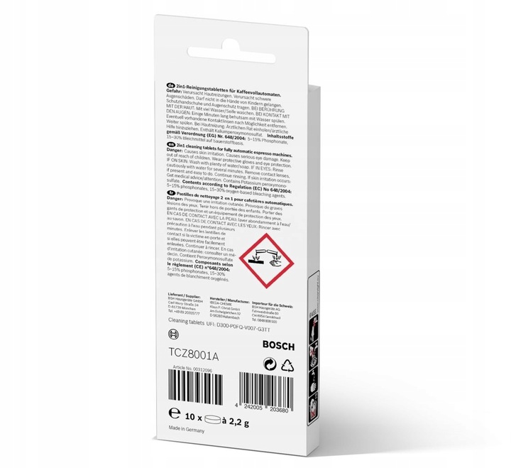 BOSCH TABLETKI CZYSZCZĄCE DO EKSPRESÓW TCZ8001 A