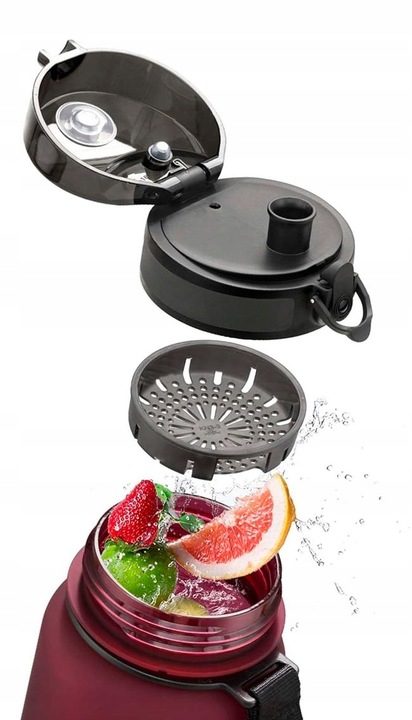 BIDON SPORTOWY 650ML TRITANOWA BUTELKA NA WODĘ Z MIARKĄ BPA FREE BORDOWA