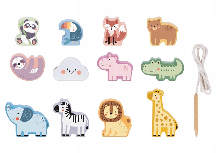 NAWLEKANKA ZOO DREWNIANA PRZEPLATANKA SZNUROWANKA KLOCKI 13 EL WOOPIE GREEN