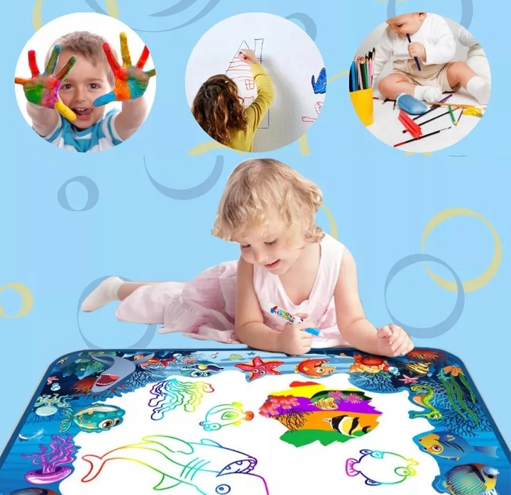 MATA WODNA DO MALOWANIA WODA DLA DZIECI Pieczatki 22 ele DUZA 100x80cm XXL