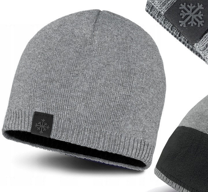 CZAPKA ZIMOWA MĘSKA CIEPŁA DWUWARSTWOWA na POLARZE OCIEPLANA klasyczna