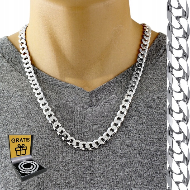 Łańcuszek SREBRO pr.925 Męski Srebrny 9mm GRUBY WŁOSKI Łańcuch Diamentowany