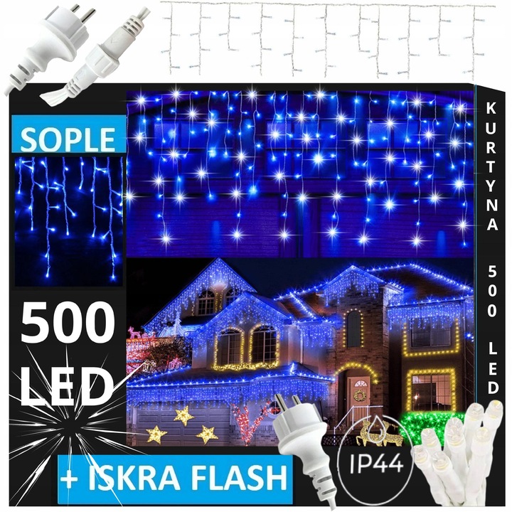 SOPLE 500 LED LAMPKI ZEWNĘTRZNE IP44 STAŁE + FLASH KURTYNA ŚWIETLNA BIAŁE