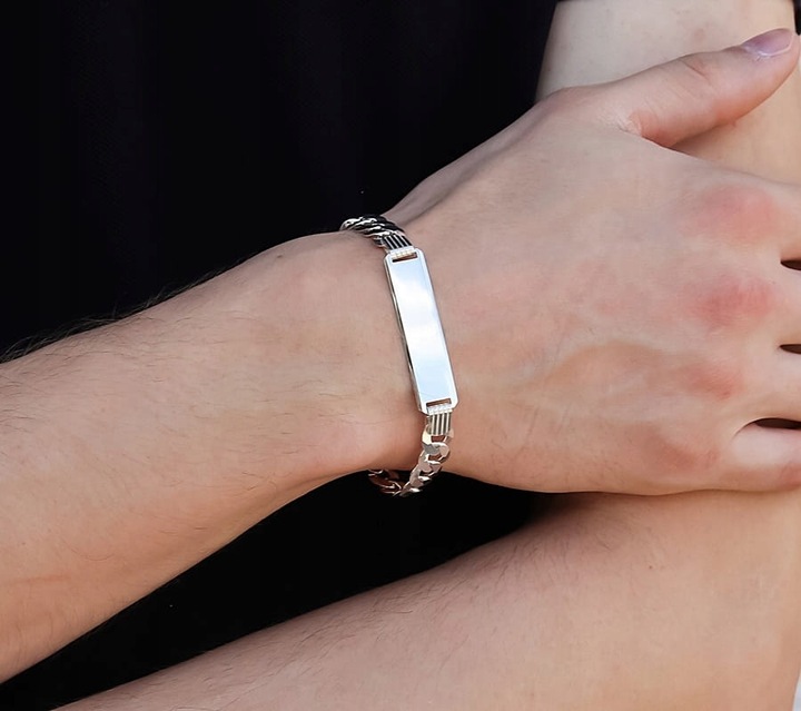 Bransoleta Srebrna Męska Pancerka Pełna z Blaszką pr 925 Grawer Gratis