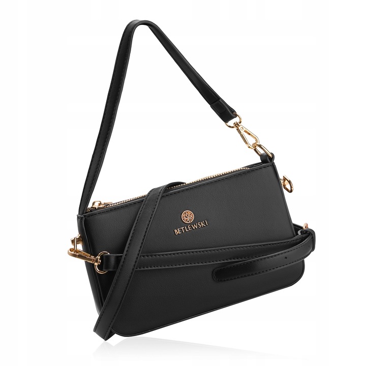 BETLEWSKI Mała torebka wizytowa kopertówka dwa paski wygodna sztywna