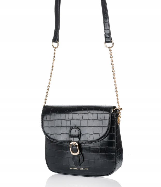 Monnari Torebka Kuferek Listonoszka Czarny Kroko Łódka Czarna PREMIUM