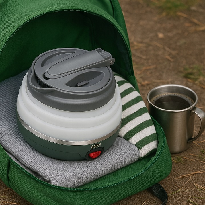 Czajnik Turystyczny Składany Silikonowy Szary AGD Drobne Do Kuchni 0,6L