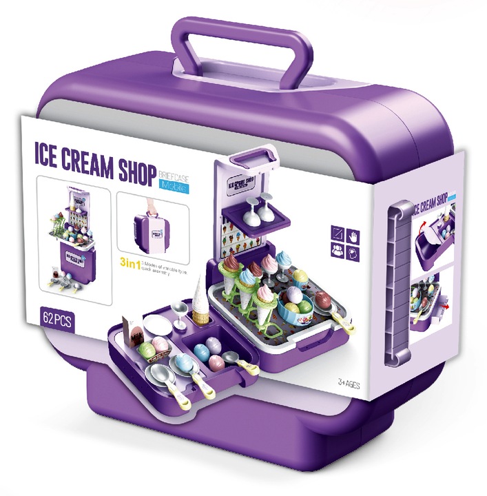 LODZIARNIA CUKIERNIA Zestaw w walizce 3w1 lody sklep kuchnia budka z lodami