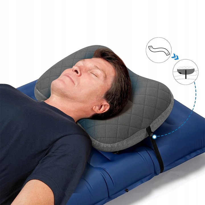 PODUSZKA SAMOPOMPUJĄCA Z POKROWCEM 43X28 KEMPING POD NAMIOT WYGODNA LEKKA