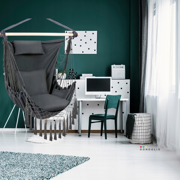 Hamak Huśtawka Fotel Wiszący Brazylijski Ogrodowy Bujany + 3 poduszki BOHO