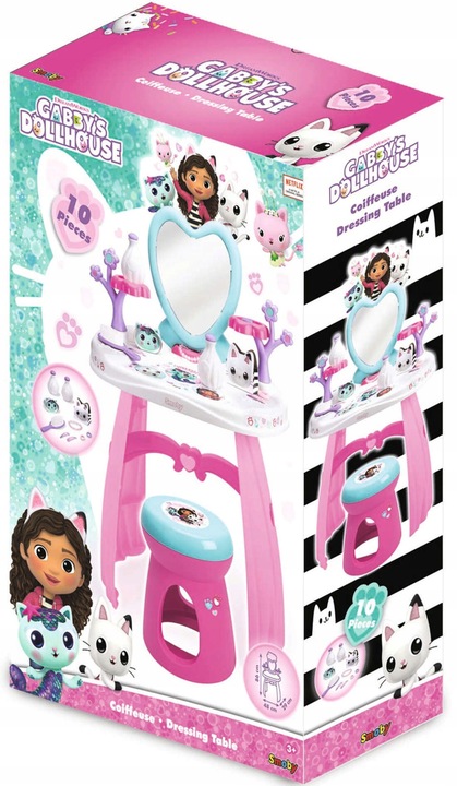 KOCI DOMEK GABI TOALETKA Z LUSTREM TABORET SALON PIĘKNOŚCI + 10 AKCESORIÓW