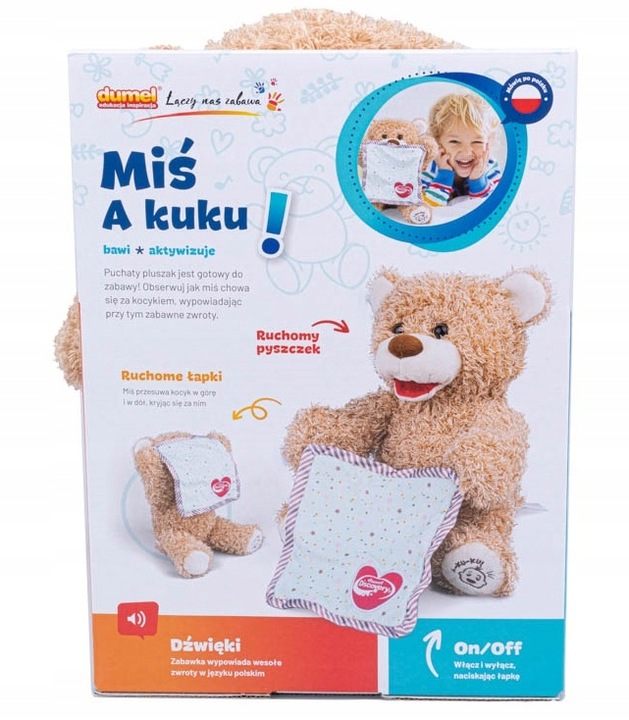 Dumel INTERAKTYWNY MIŚ ZABAWA w A-kuku PLUSZAK ma RUCHOME ŁAPKI i PYSZCZEK