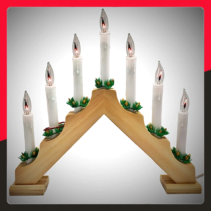 7 LED ŚWIECZNIK ADWENTOWY ŚWIĄTECZNY DREWNIANY ŚWIECE LAMPKI ŚWIECZKI PRĄD