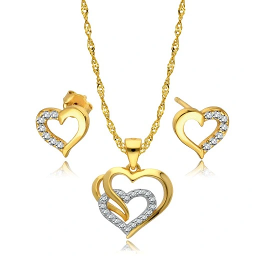 Złoty Łańcuszek 925 Serce Kolczyki Komplet