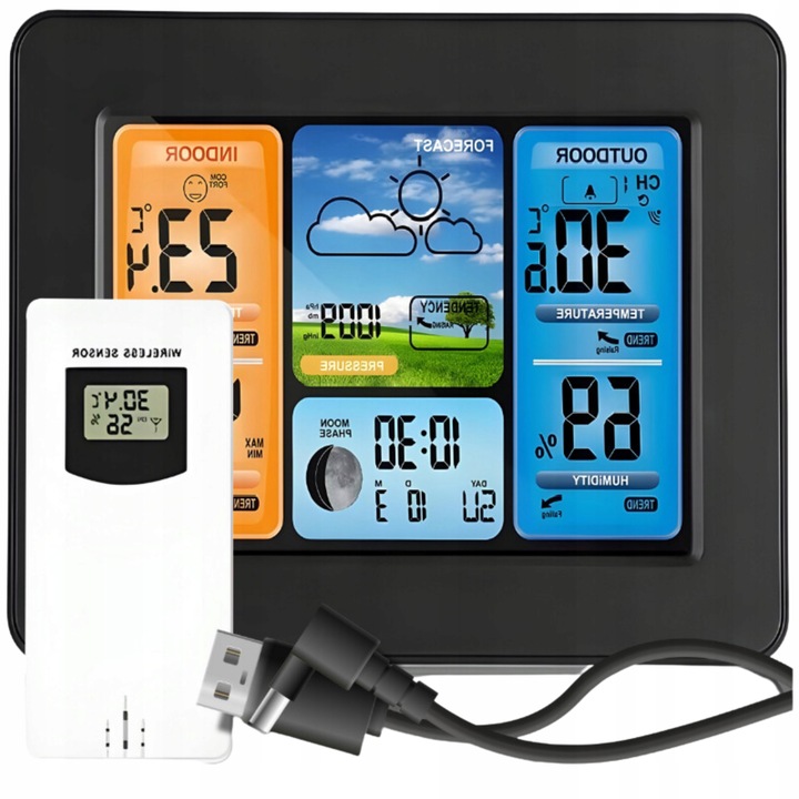 BEZPRZEWODOWA STACJA POGODOWA POGODY Higrometr Termometr Czujnik Zegar Data