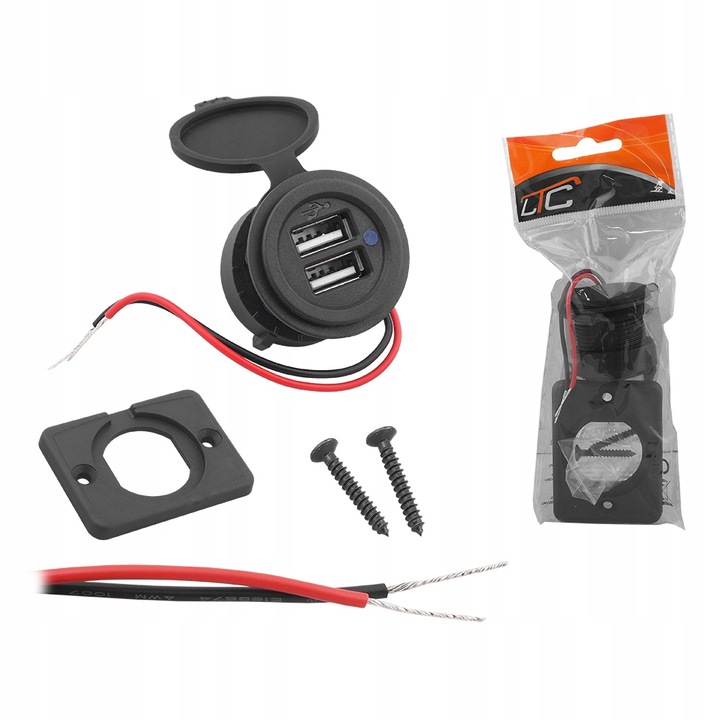 Ładowarka samochodowa, motocyklowa, do montażu zamykana 2 xUSB-A 5V/3,1A