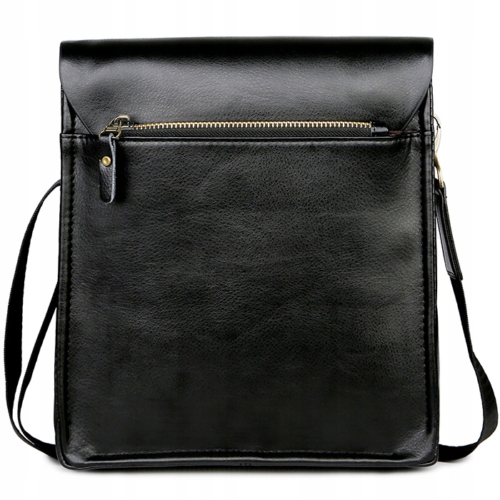 TORBA MĘSKA SKÓRZANA LISTONOSZKA NA RAMIĘ Z KIESZENIĄ Z KLAPĄ CZARNA