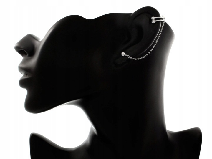 Srebrne kolczyki damskie 925 nowoczesne na sztyfcie łańcuszek nausznica