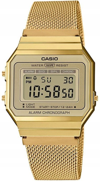 MODNY ZŁOTY ZEGAREK CASIO VINTAGE DIGITAL A700WEMG-9AEF RETRO GOLD MESH