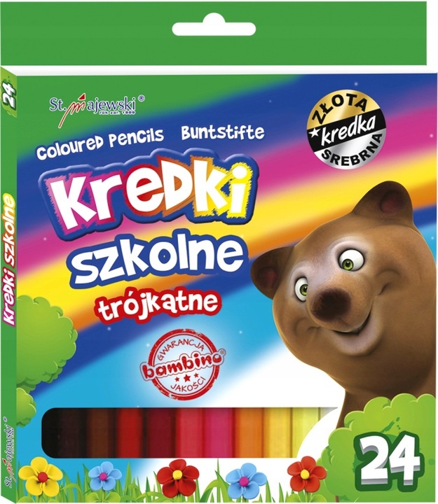 Kredki Trójkątne Szkolne Ołówkowe 24 kol. Złota Srebrna Bambino
