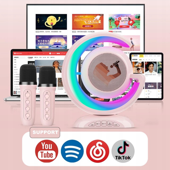 Bezprzewodowy Zestaw do Karaoke Głośnik Bluetooth + 2 Mikrofony dla Dzieci
